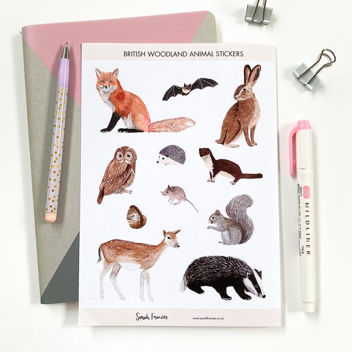 woodland animals stickers art prints Pheasant animal stickers for laptop journals Cute farm bird stickers