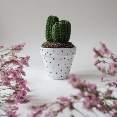 Large Crochet Cactus - Monochrome Spot Pot