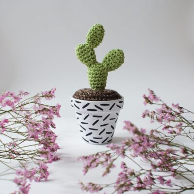 Large Crochet Cactus With Monochrome Dash Pot