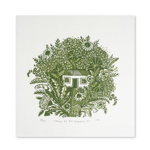 Small As My Garden Linocut Print by Jeff Josephine