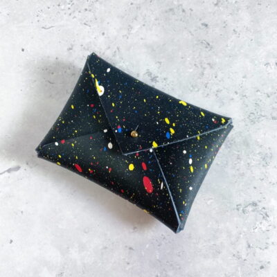Indigo Leather Splatter Card Purse