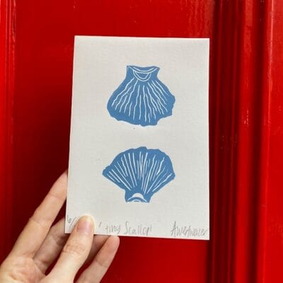 Tiny Scallop (blue) A6 lino cut
