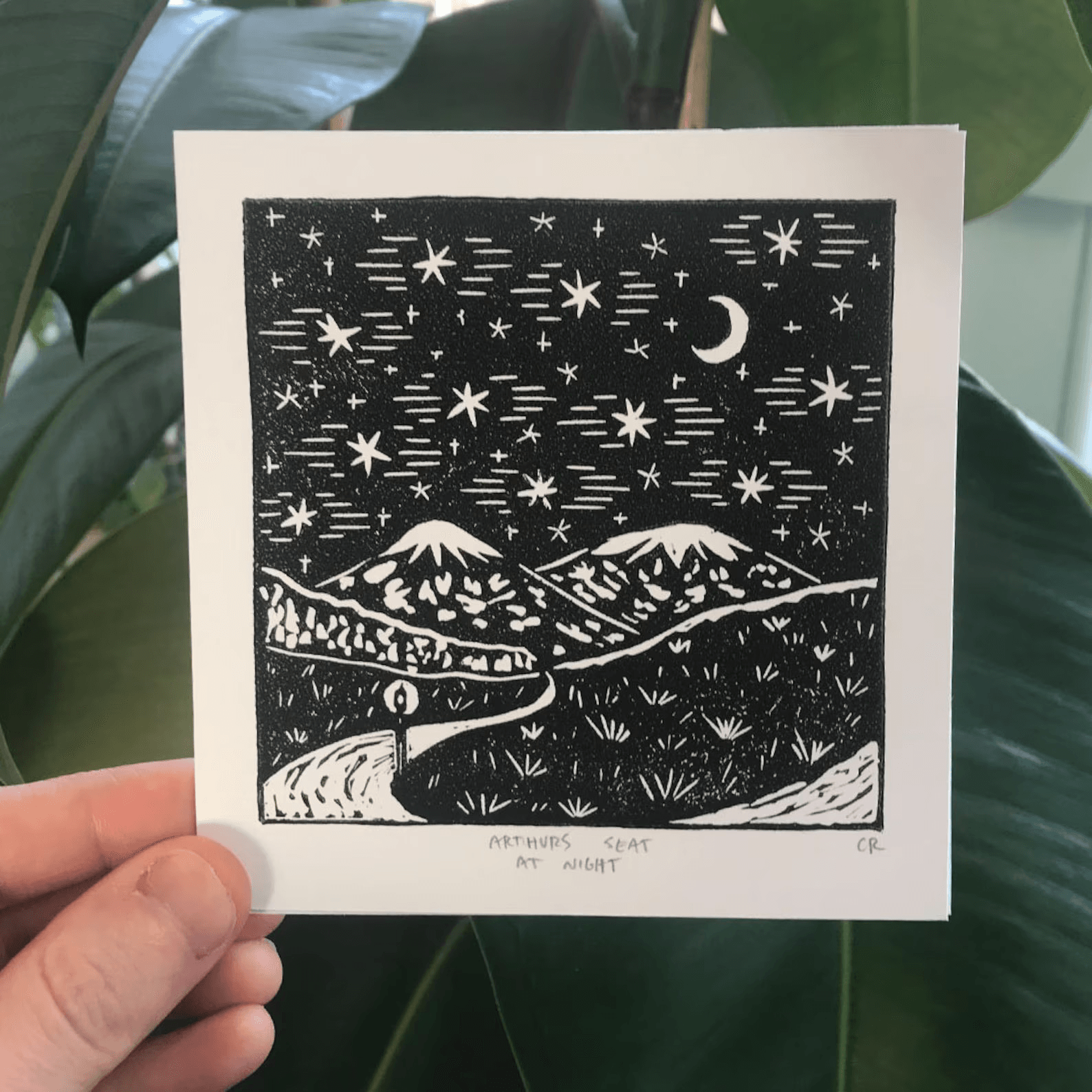 Arthur’s Seat – Mini B&W linocut