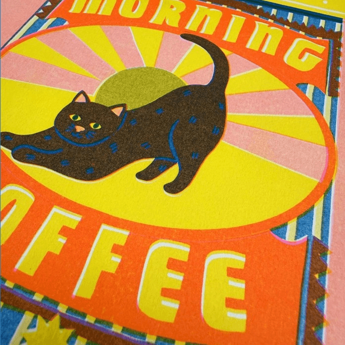 Morning Coffee Cat A4 Risograph - Image 2