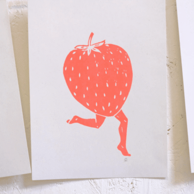 Dancing Strawberry A5 Riso Print