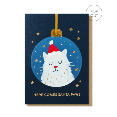 Santa Paws Cat Pop-Out Christmas Card