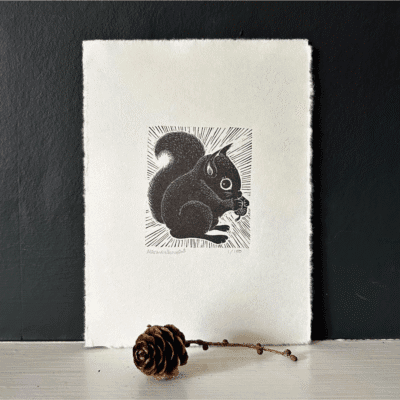 Red Squirrel Wood Block print