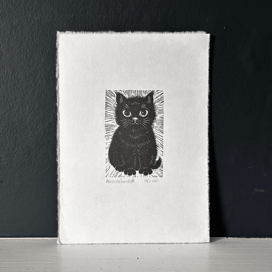 Black Cat Wood Block print