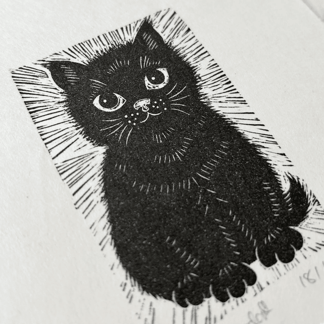 Black Cat Wood Block print - Image 3