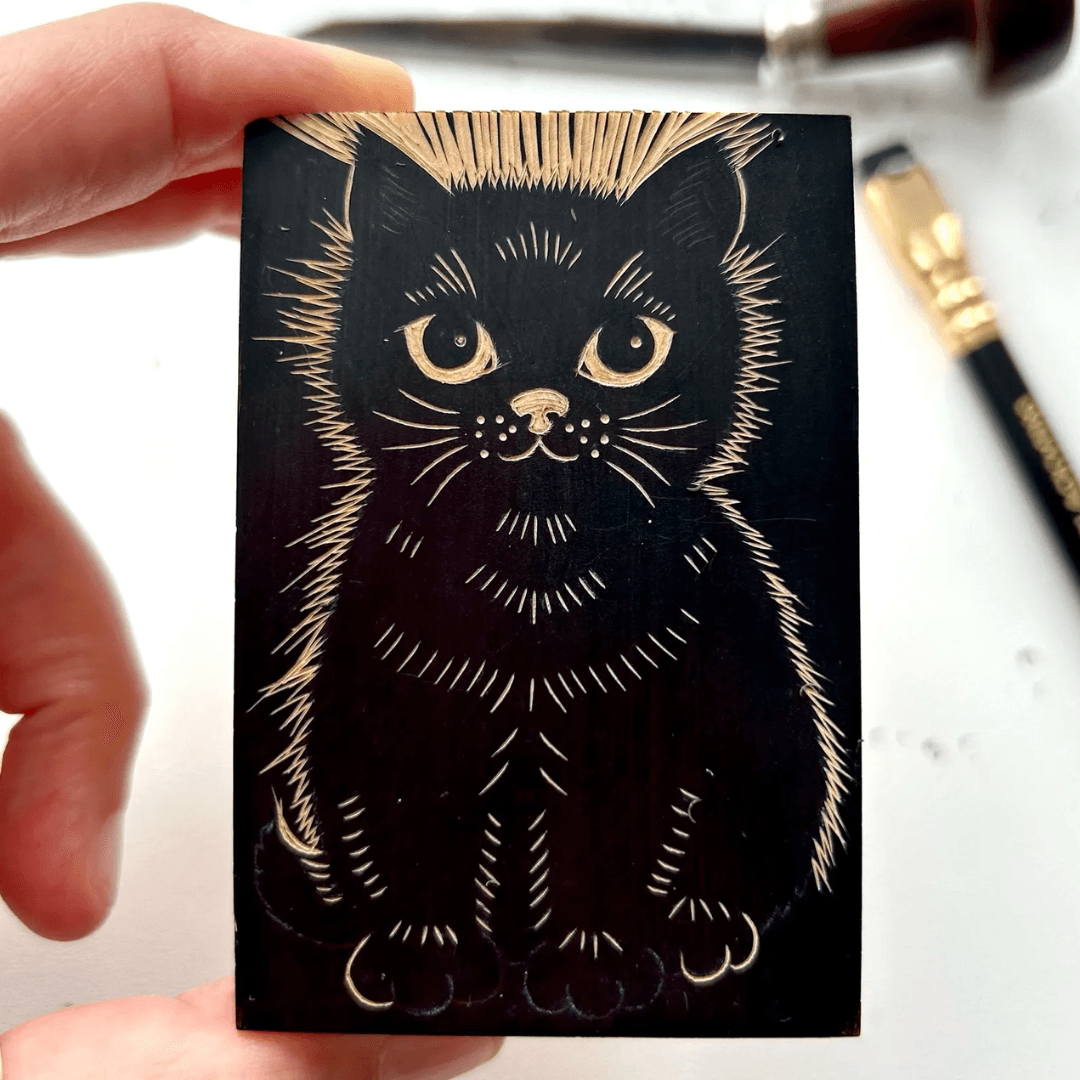 Black Cat Wood Block print - Image 2
