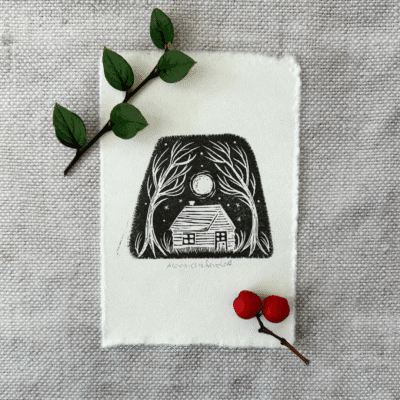 Mini Cabin Wood Block print