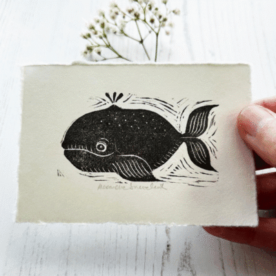 Mini Whale Wood Block print