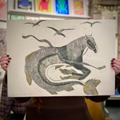 The Fisherwoman's Kelpie - A2 Lino Print
