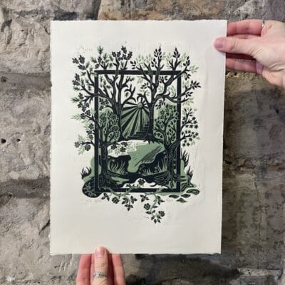 Through The Trees Linocut Print