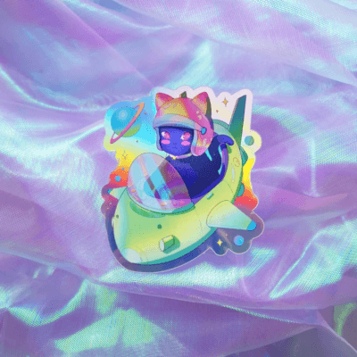 Spaceship Cat Vinyl Sticker