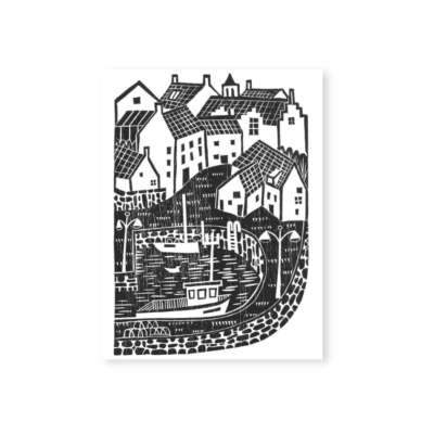 Crail Harbour Woodcut Print