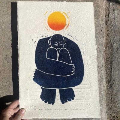 'The Print About Taking Care Of Yourself' Linocut Print