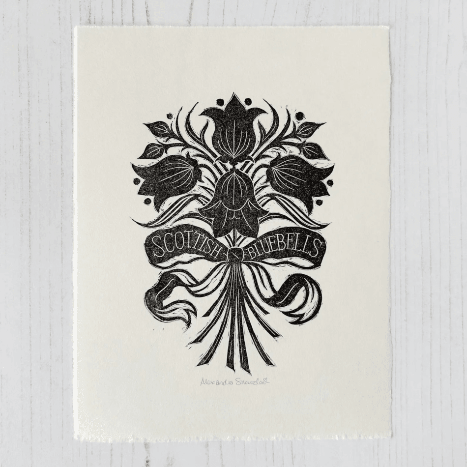 Scottish Bluebells Wood Block Print