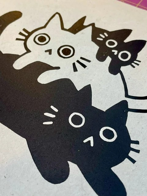 Cat Stack A5 Lino Print - Image 3