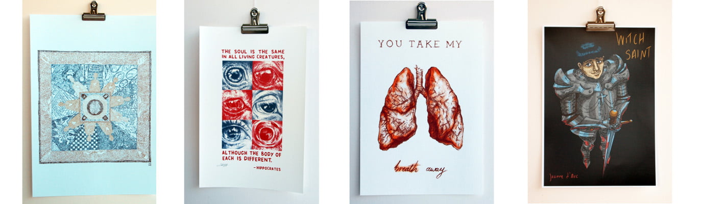 4 prints ECAIllustrators 2018 Project set by Nicky Brooks Curator