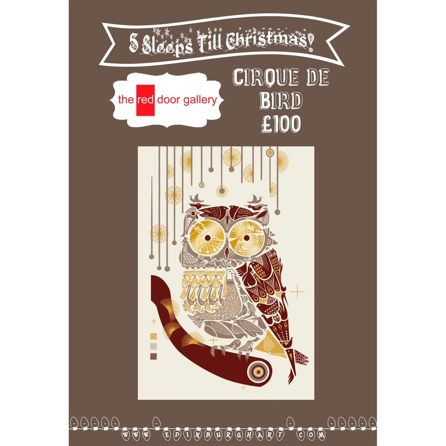 5 Sleeps Till Christmas!  Twit-Twoo – Cirque de Bird Formation For You.  £100
