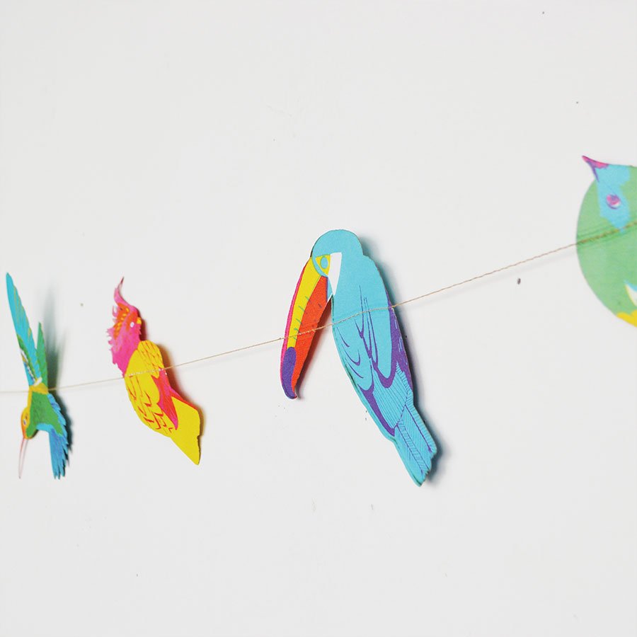 tropical birds garland by East End Press at The Red Door Gallery