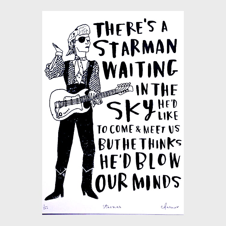 star man, david bowie, music, ziggy stardust, screen print, charlotte farmer