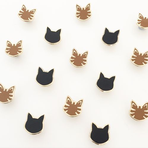 enamel cat pins, black cat, tabby cat, hello sunshine, brooches, pins, bling