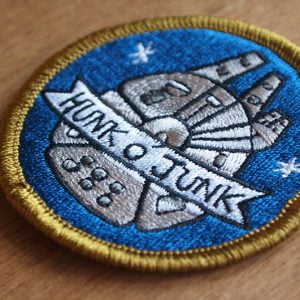 hunk of junk embroidered iron on patch sew on millenium falcon stars are braw star wars the grey earl 2