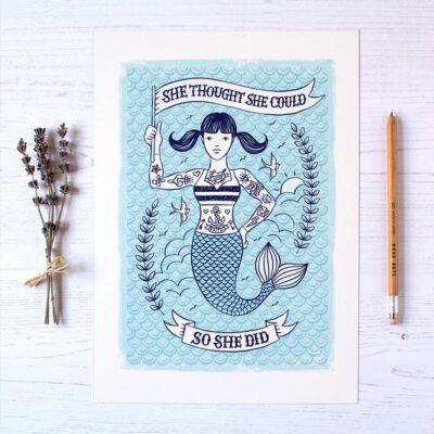 She Thought She Could (Mermaid) A4 Print