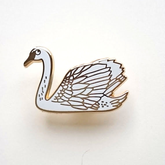 swan, bird, enamel pin, shiny, illustration, charlotte farmer